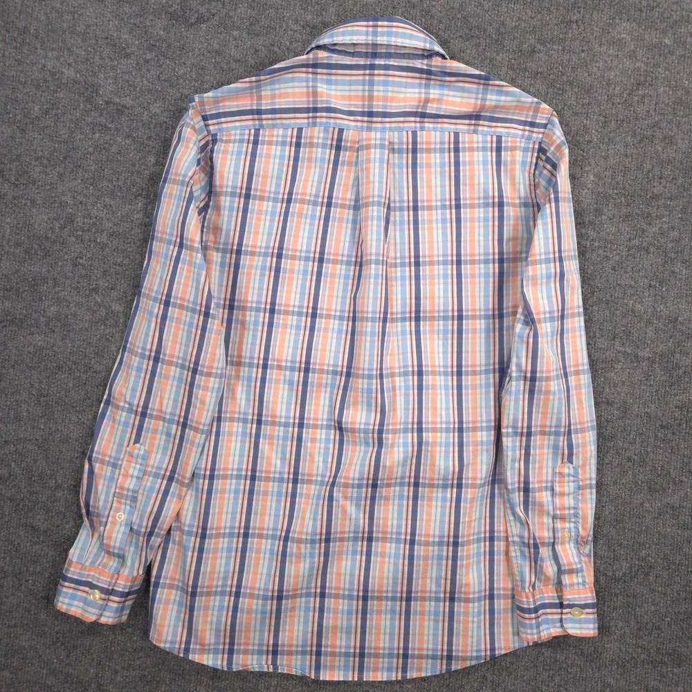Vineyard Vines On The Go Performance Shirt Boys Large 16 Blue Salmon Plaid OTG